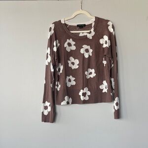 Sanctuary Brown and White Floral long sleeve cotton blend top round neckline